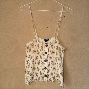 American eagle Floral Button-Down Spaghetti Strap Top cinched